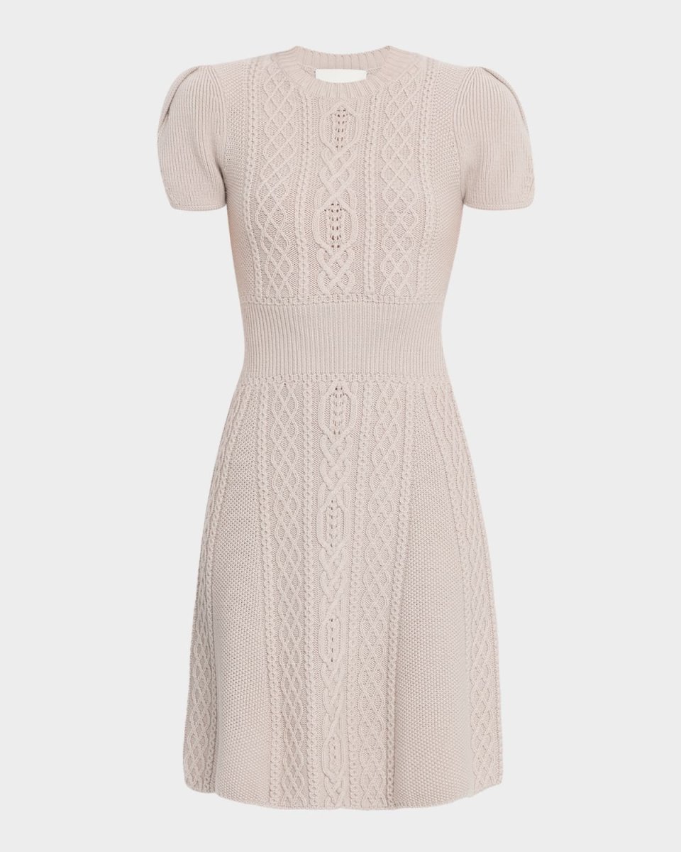 Mock-Neck Cable-Knit Wool Mini Dress
